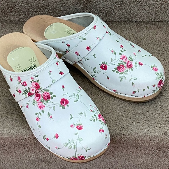 SIMSON Dutch Fleuriste White Leather Roses Orthopedic Shoe Wood Clogs Size 41 EU - Picture 2 of 12